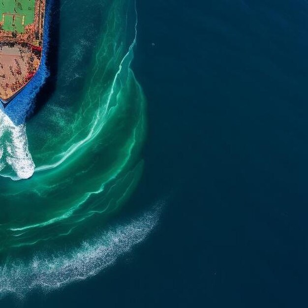 Foto aerial top view olie schip tanker volle snelheid met prachtige golf en splash water in de lijn van