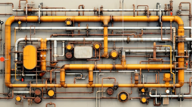 파이프라인의 상공 뷰 비즈니스 가스 산업 배관 시스템 닫기  ⁇ 브 볼트 및 화학 가스 전송 장치