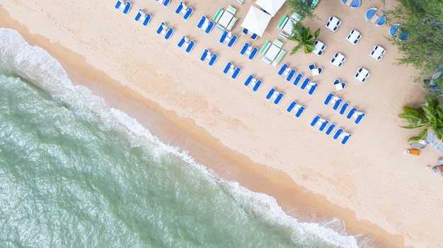 Aerial top view on the sandy beach. 