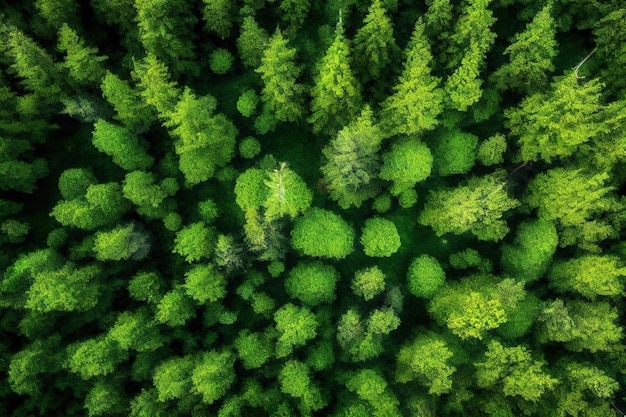 Aerial top view of summer green trees in forest in rural Finland Generative Ai