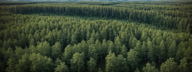 Aerial top view of summer green trees in forest in rural Finland