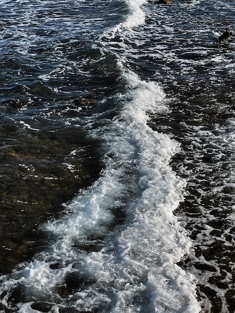 Aerial top view of turquoise ocean, sea waves