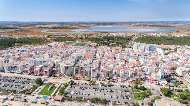 Aerial. Tourist city Monte Gordo, view from the sky