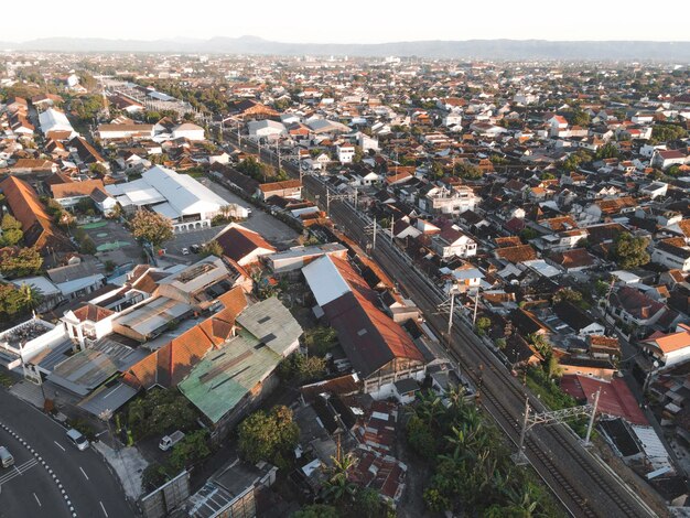 Aerial traffic with in railway bridge in Yogyakarta City Yogyakarta Indonesia January 2023