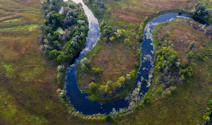 Aerial Tranquility Observing the Rippling Rivers Sinuous Route