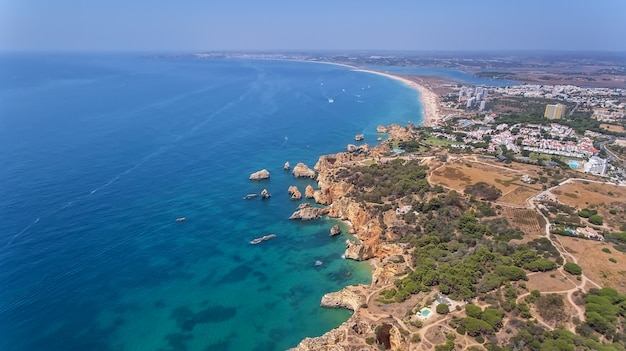 Aerial. Type of coastal spit and beaches of Alvor Tres Irmaos