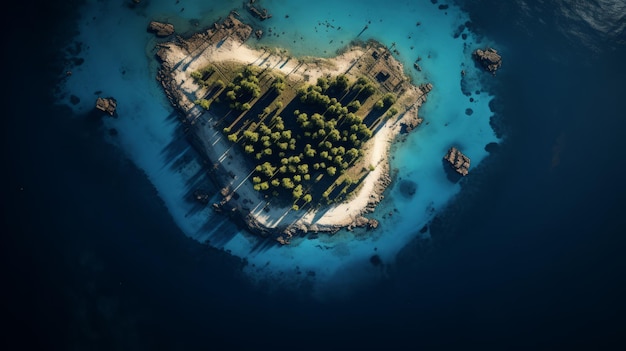 Photo aerial view of abandoned island photorealistic composition with duotone color scheme