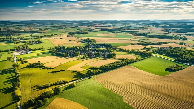 Aerial view of acres of farmland Generative AI