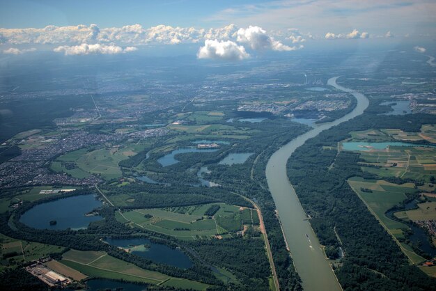 Aerial view of agricultural field against sky