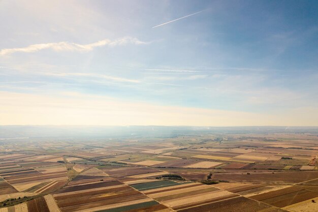 Aerial view of agricultural fields Autumn countryside.