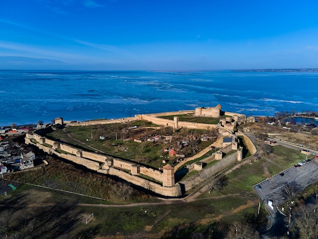 Aerial view of the Akkerman fortress in BelgorodDniester Ukraine in winter One of the largest fortresses in Eastern Europe