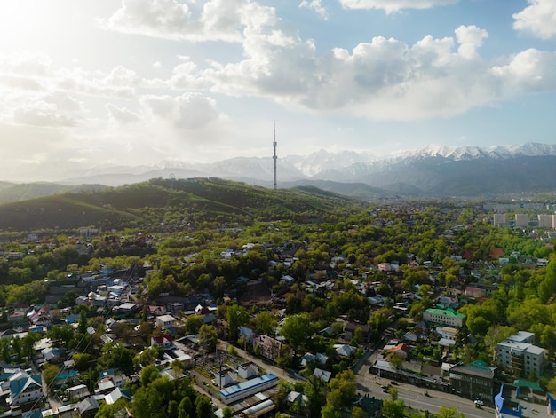 Aerial view of Almaty city with Television Tower