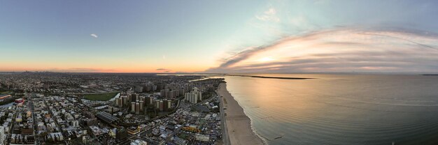 Aerial view along Coney Island in Brooklyn New York at sunrise