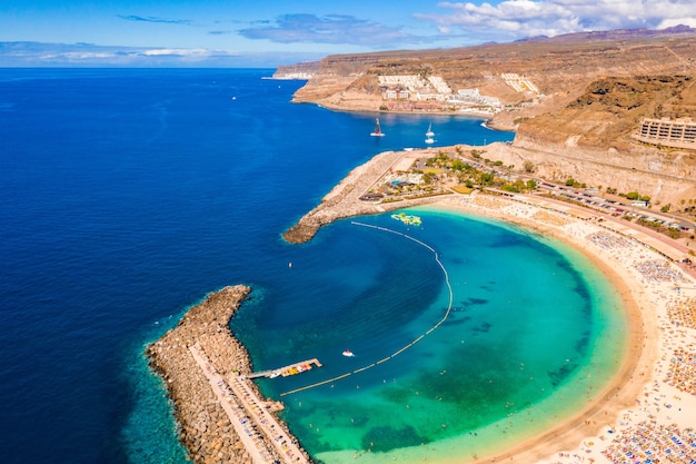 Aerial view of the Amadores beach on the Gran Canaria island in Spain