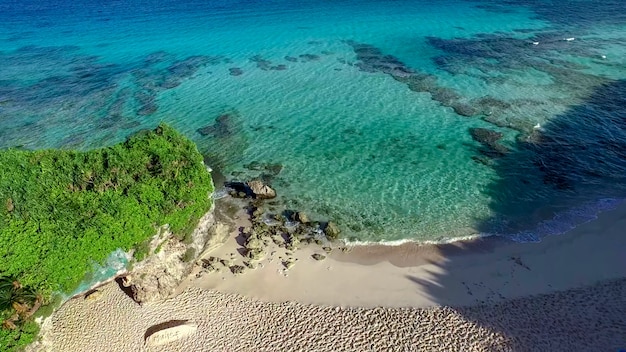 Aerial view on amazing nature color of the water and beautifully bright over the beach wit