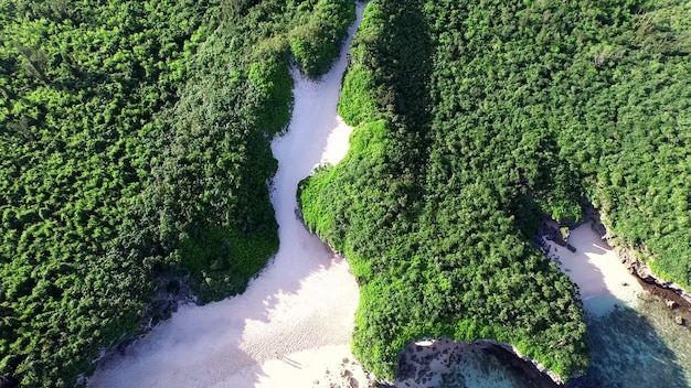 Aerial view on amazing nature color of the water and beautifully bright over the beach wit