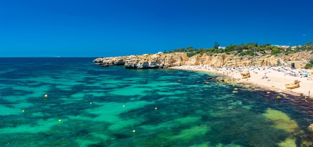 Aerial view of amazing Praia dos Paradinha beach Albufeira Algarve Portugal