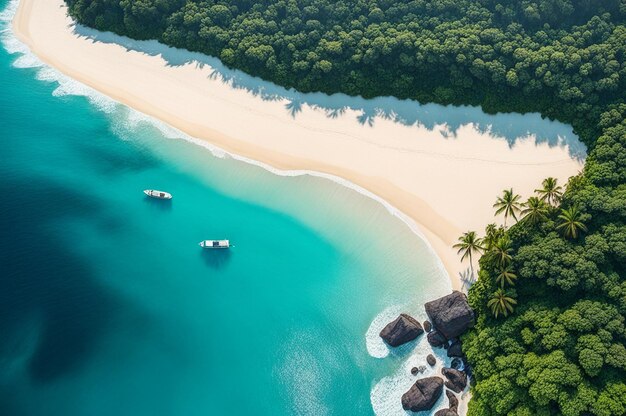 熱帯海の空から眺める 暑い夏の休暇 理想的なリゾート 海の波のトップビュー 夏の自然コンセプト コピー広告テキストスペース ジェネレーティブアイイイラストレーション