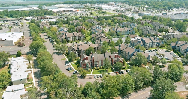 Aerial view of american modern apartment complex on area urban development in east brunswick new jer