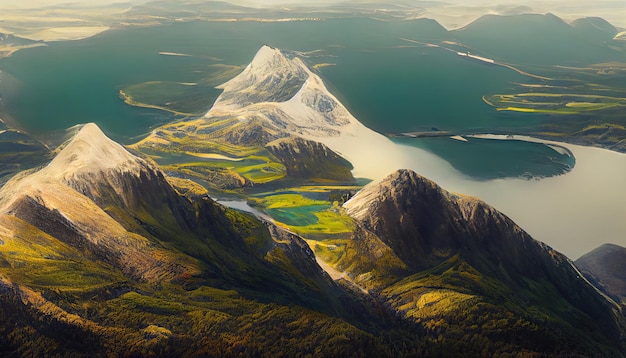 Aerial view on Andalsnes At Sunsise Over Mountain