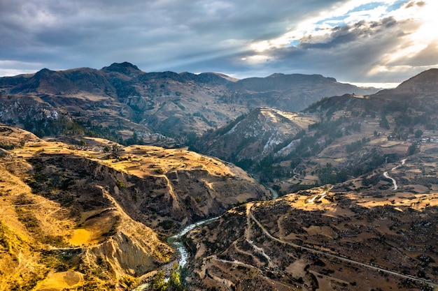 Aerial view of the Andes Mountains in Junin, Peru