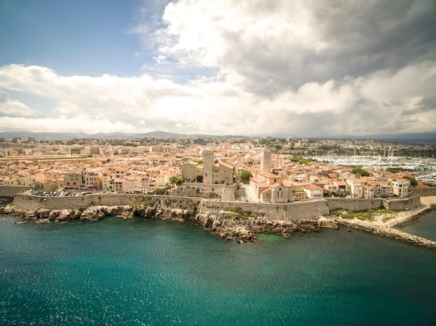 Aerial view of Antibes city amp port during summer day South of France