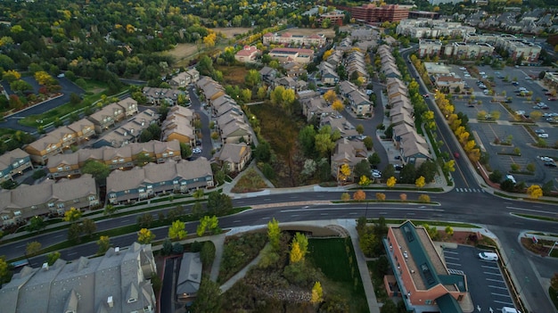 Aerial view of apartment complex in the Autumn.