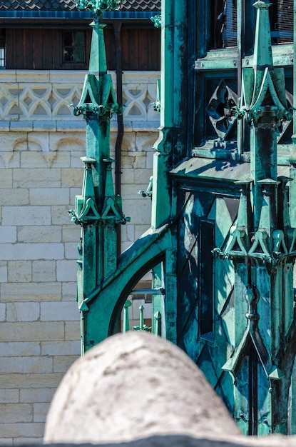 Aerial view of architectural details in the old town of Geneva Switzerland