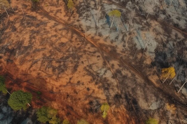 Aerial view of an area of deforestation