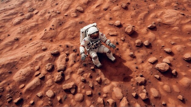 Photo aerial view of astronaut in mars