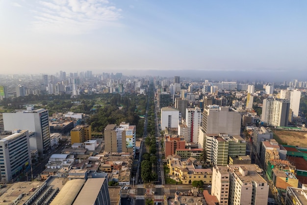Aerial view of Avenida Arequipa and Avenida 28 de Julio in Lima Peru