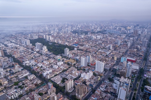 Aerial view of Avenida Arequipa and Avenida 28 de Julio in Lima
