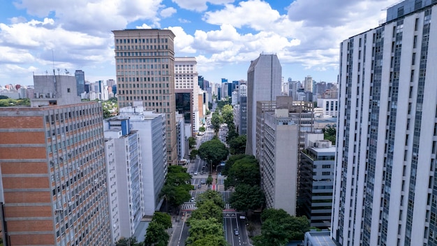 Aerial view of Avenida Brigadeiro Faria Lima Itaim Bibi Iconic commercial buildings in the background