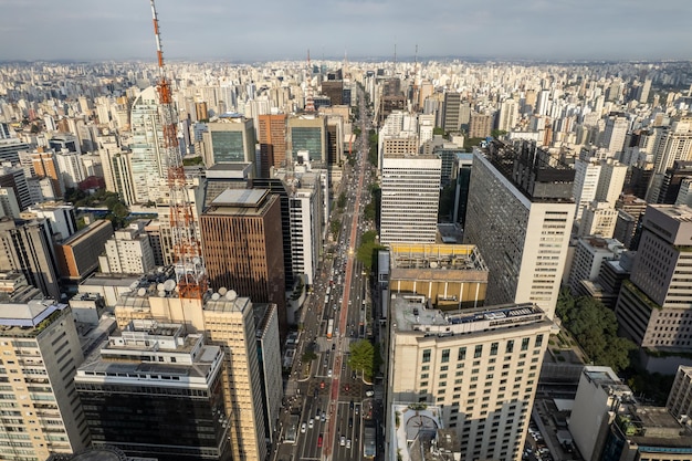 ブラジルサンパウロ市のアベニーダパウリスタパウリスタアベニューの航空写真