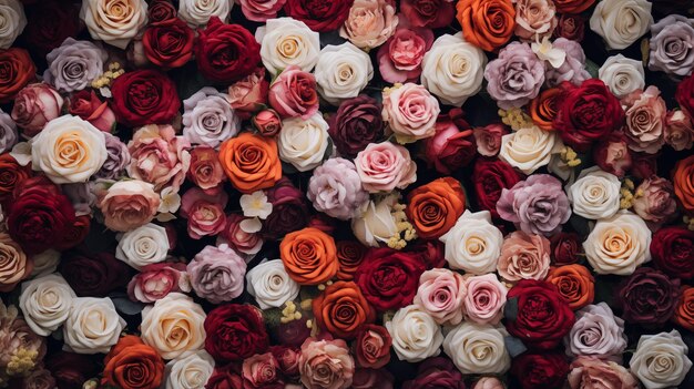 Aerial view of the background decorated with roses