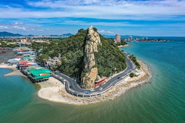 Aerial view of Bang Saen Kao Sam Muk hill viewpoint near Pattaya Chonburi Thailand