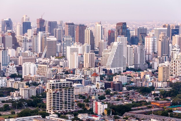 Aerial view of Bangkok cityscape at the dusk. 