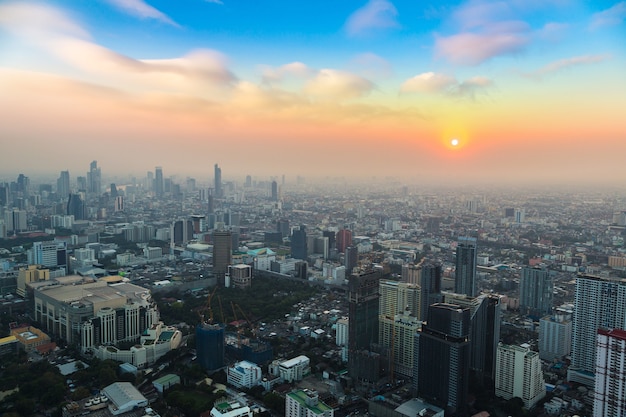 Aerial view of Bangkok at sunset