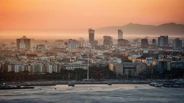 Aerial view of barcelona from mediterranean