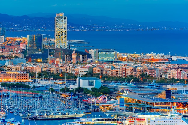 Aerial view Barcelona at night Catalonia Spain