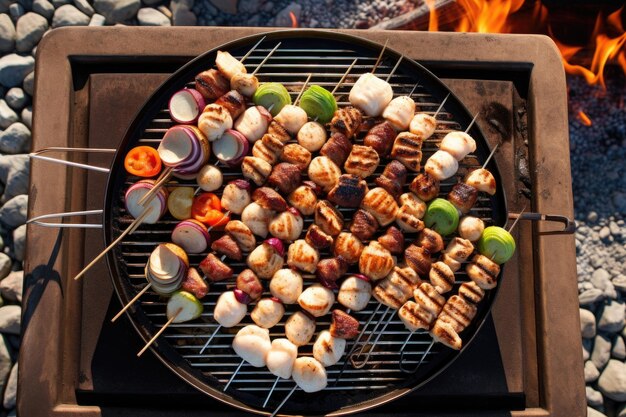 Aerial view of beach bbq with grilling scallops created with generative ai