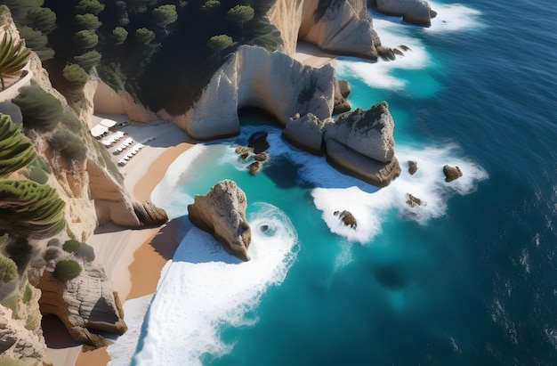 Photo aerial view of beach and cliffs