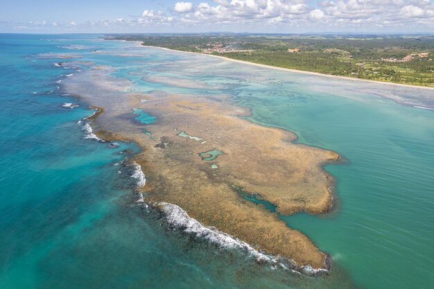 Vista aerea della spiaggia sao miguel dos milagres, alagoas, brasile.