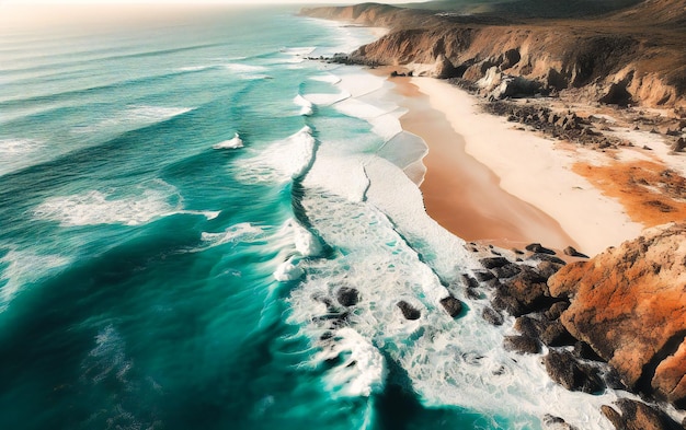 Aerial view of the beach turquoise water and sand