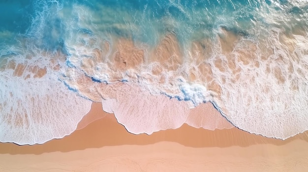 Aerial view of beach waves and fantastic sand beach summer vacation holiday Generative AI