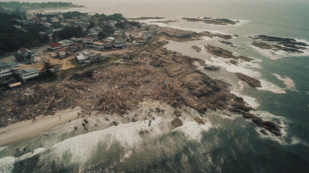 Photo aerial view of a beach with a beach and a house in the background