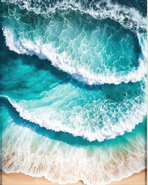 Aerial view of beach with blue waves as natural vacation background Generative AI