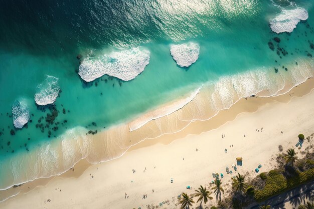 Вид с воздуха на пляж с пальмами и голубым океаном