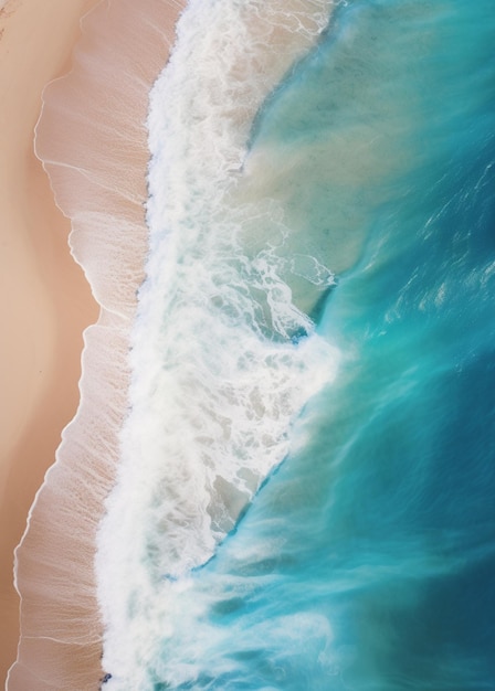 aerial view of a beach with a person on a surfboard generative ai