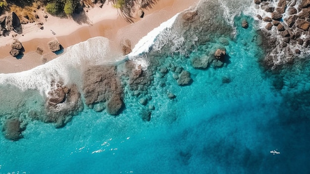 an aerial view of a beach with a turquoise water